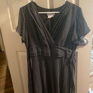 Mid length dress 100% silk lining / 100% polyester outer- black white polkadots.
